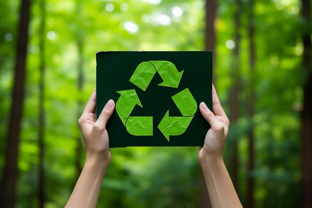 Modelo de símbolo de reciclagem num cartaz de sensibilização para os esforços de reciclar