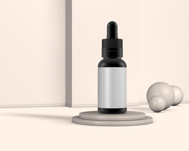 Modelo de simulação de garrafa conta-gotas 3D realista em fundo branco renderização 3D