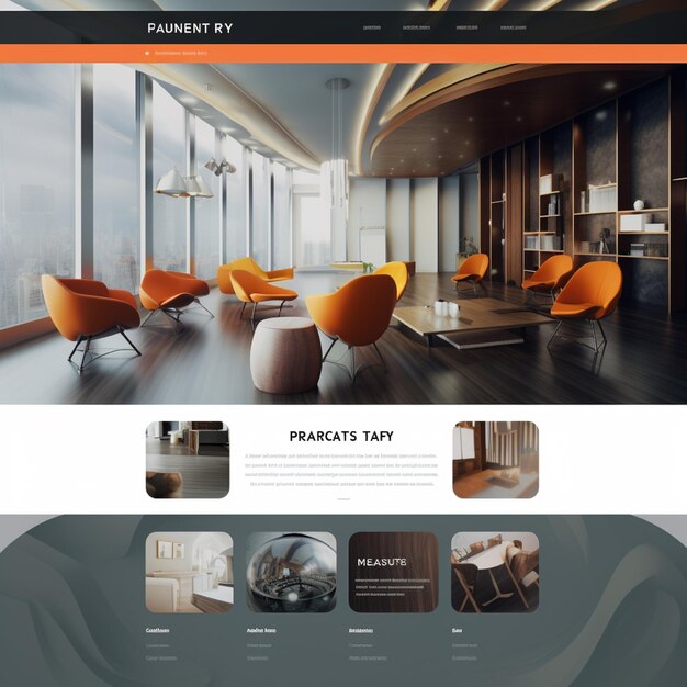 Modelo de site de design de interiores moderno com poltronas laranja e mesa de centro
