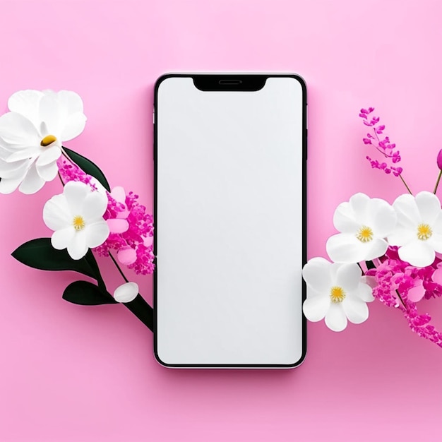 Modelo de smartphone com flores brancas