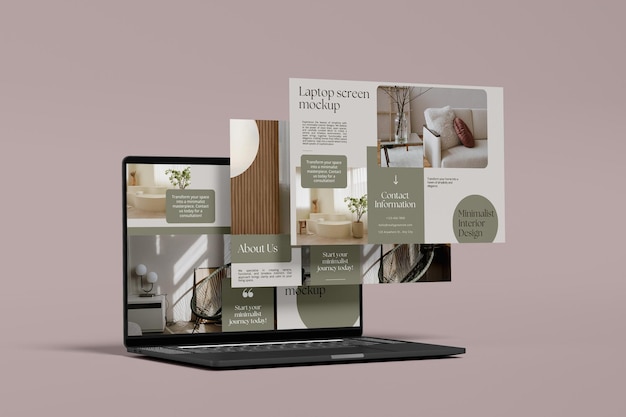 Modelo de tela de laptop mostrando o design do site e a apresentação da UIUX