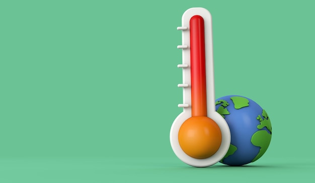 Modelo de terra de temperaturas globais crescentes com um termômetro d render