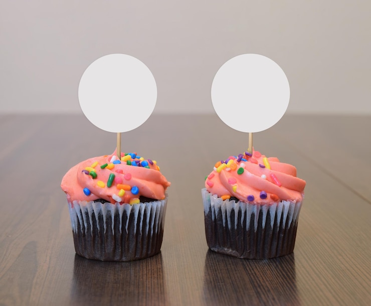 Foto modelo de topo de cupcake em cena de cozinha de madeira chá de bebê feriado de aniversário