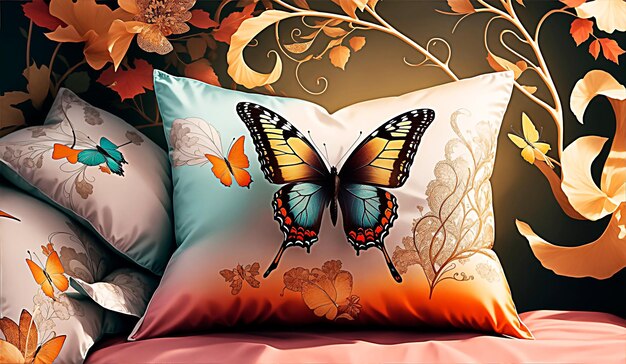 Modelo de travesseiro com lindo padrão de borboleta no outono
