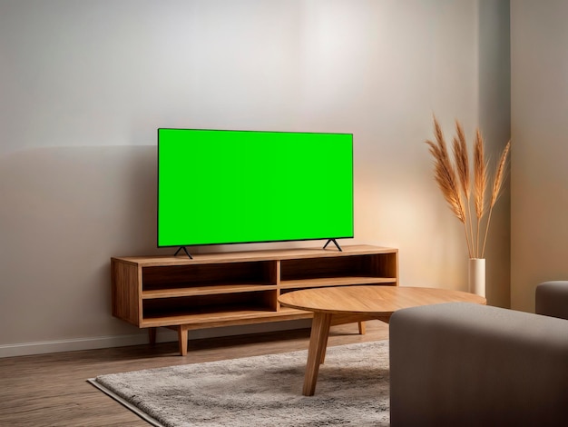 Modelo de TV elegante no interior da sala de estar moderna