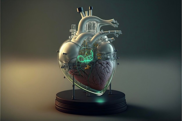 Modelo de um coração humano em um suporte