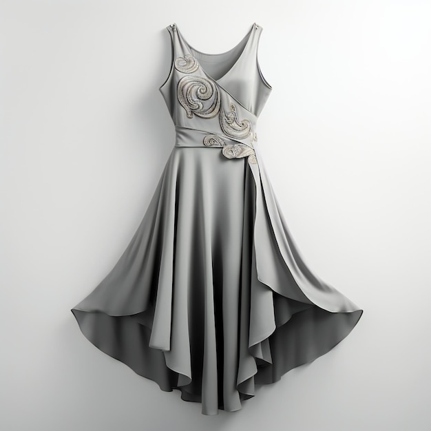 Modelo de vestido monótono cinza em fundo isolado
