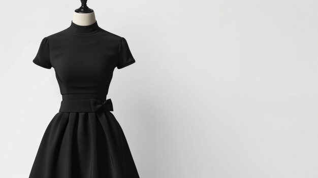 Modelo de vestido preto elegante e chique em um manequim contra um fundo branco ideal para