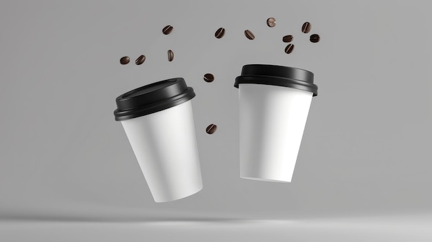Modelo de xícara de café com apresentação dinâmica e suporte