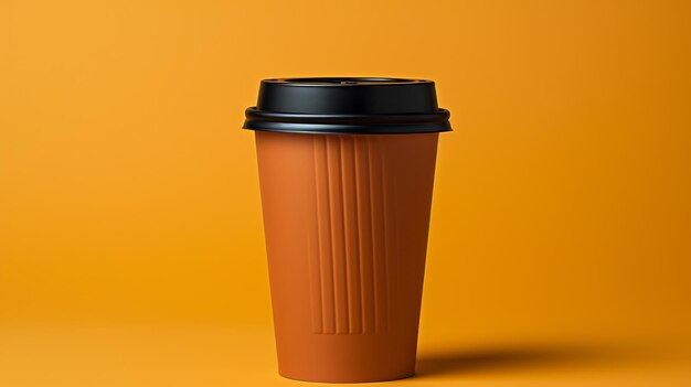 Modelo de xícara de café de cor na moda em fundo sólido para apresentação de marca e design