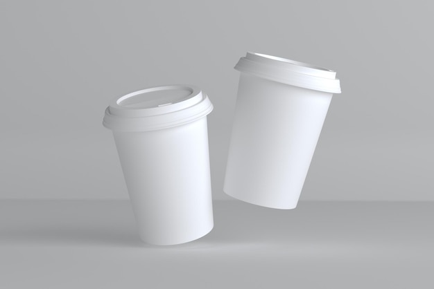 Modelo de xícara de café de papel voador com tampa 3D com espaço para design