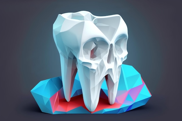 Modelo dental de diente premolar en estilo polivinílico bajo en ilustración de fondo azul