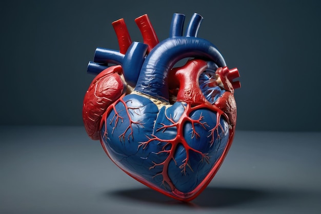 Modelo detalhado de coração humano em fundo azul