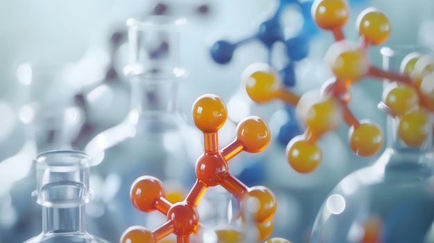 Modelo detalhado de moléculas químicas num ambiente de laboratório