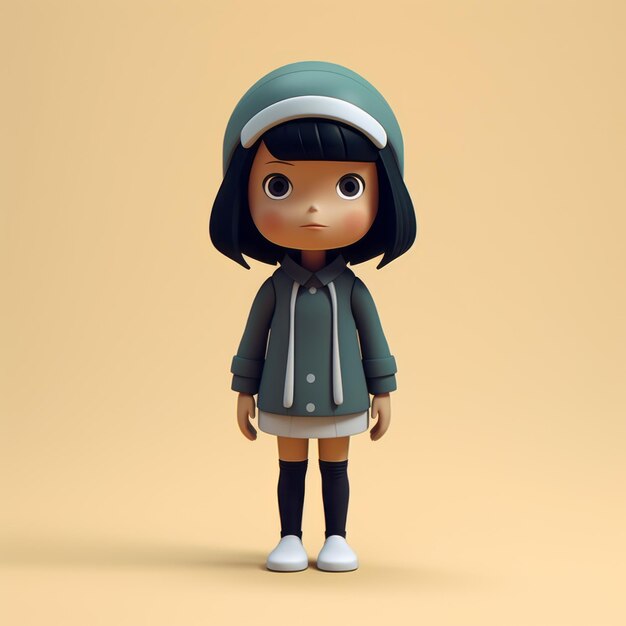 Modelo de dibujos animados minimalista en 3D de Mia con suéter verde