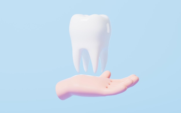 Modelo de diente en la mano renderización 3D Ilustración 3D