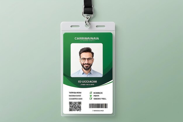 Modelo de diseño de tarjeta de identificación verde simple y limpio