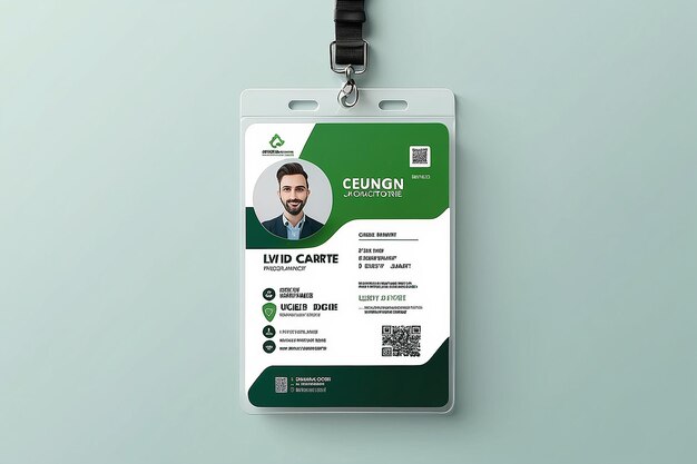 Modelo de diseño de tarjeta de identificación verde simple y limpio