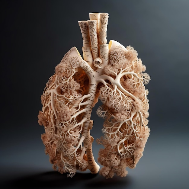 Modelo do pulmão humano retratando câncer de pulmão e doenças generativas AI