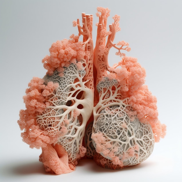 Modelo do pulmão humano retratando câncer de pulmão e doenças generativas AI