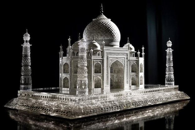 Modelo do Taj Mahal na ilustração 3d do fundo preto do museu