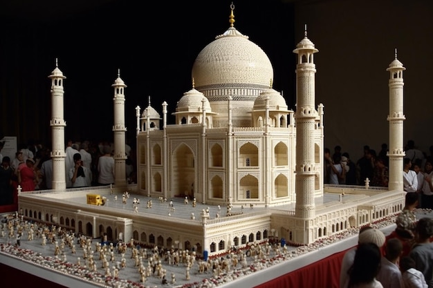 Modelo do Taj Mahal na ilustração 3d do fundo preto do museu