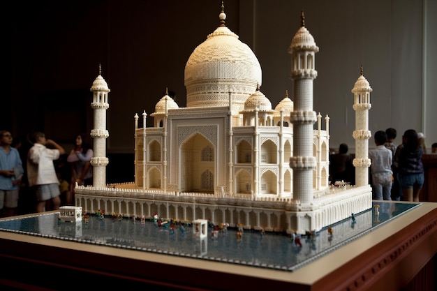 Modelo do Taj Mahal na ilustração 3d do fundo preto do museu