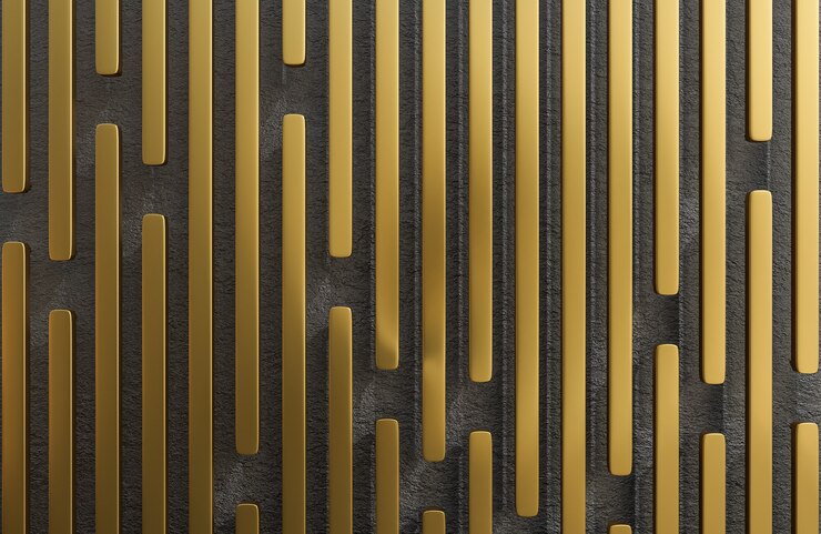 Modelo e ilustración del estilo 3d abstracto de la textura del grunge del fondo de los listones de oro.