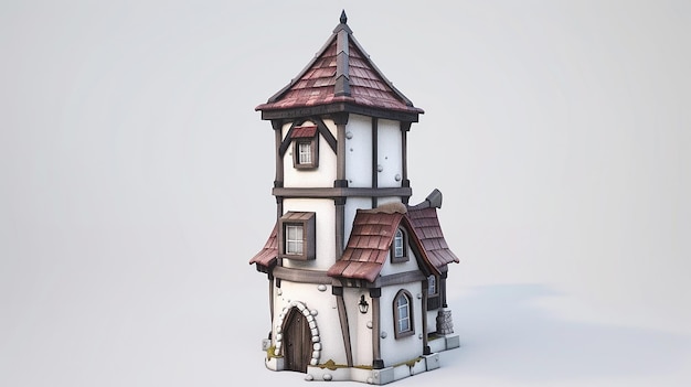 Modelo de edificio lowpoly 3D irreal una casa vintage de dibujos animados