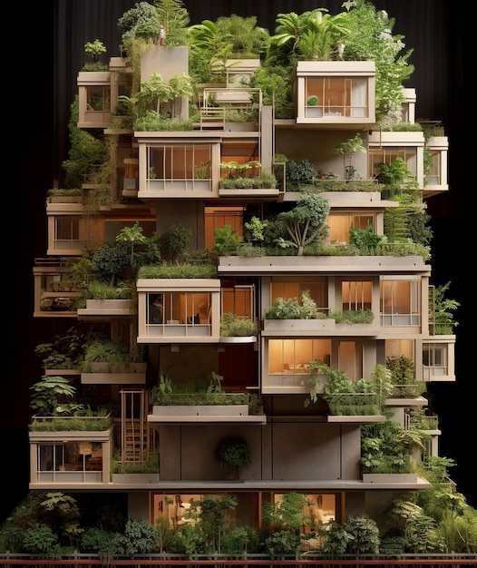 un modelo de un edificio con muchos árboles en él