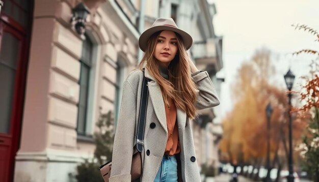 Foto modelo elegante de uma jovem na cidade