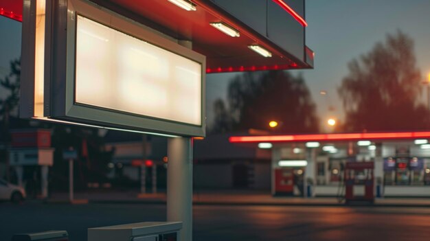 Foto modelo em branco de um sinal de um posto de gasolina com texto claro e em negrito para fácil visibilidade à distância