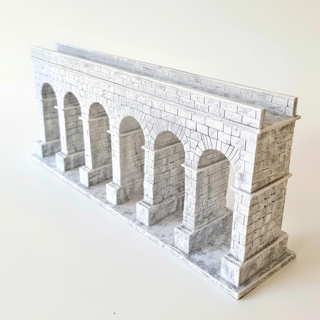 Foto modelo em papel detalhado de um aqueduto romano isolado em fundo branco