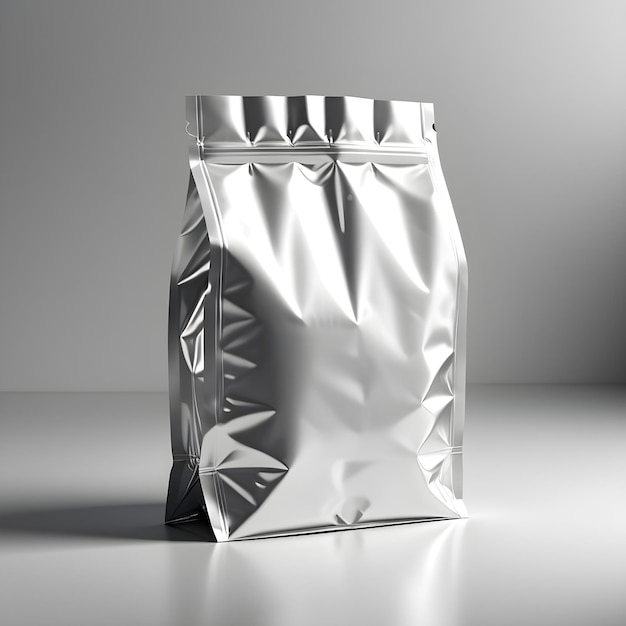 Foto modelo de embalaje de bolsas de alimentos de papel de aluminio brillante