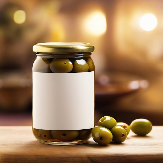 Modelo de envase de producto genérico en blanco de frasco de vidrio de aceitunas