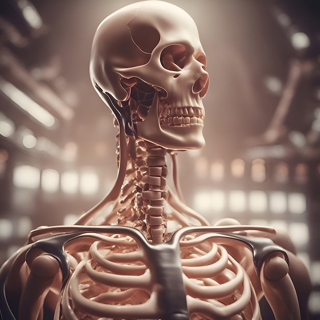 Modelo de esqueleto humano en un laboratorio médico renderización 3D imagen tonada