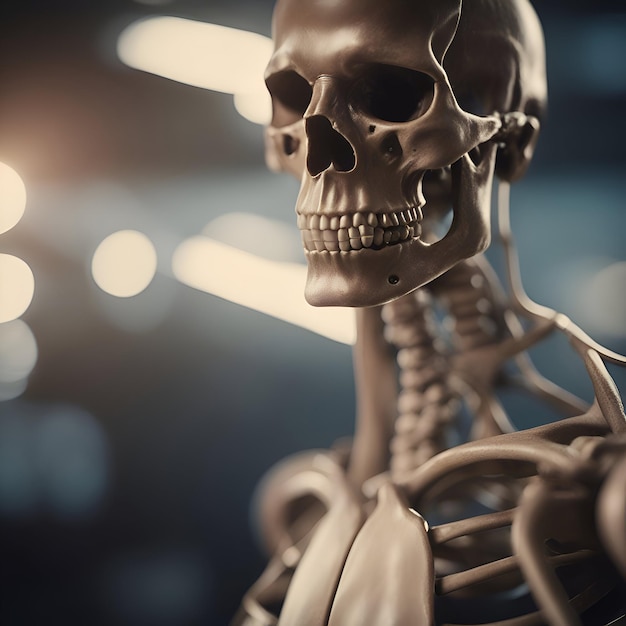 Modelo de esqueleto humano en el museo 3d render concepto de Halloween