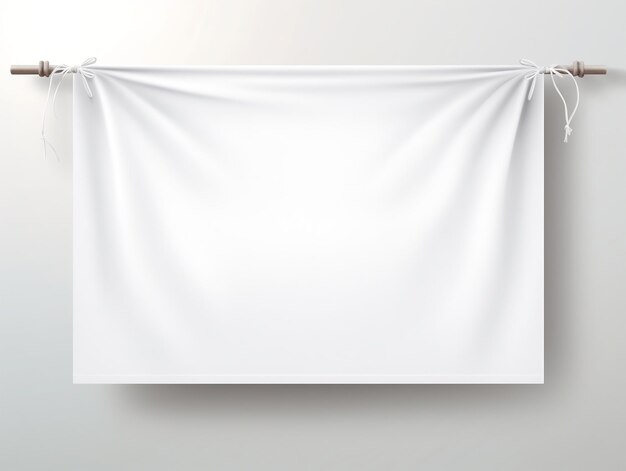 Foto modelo de estandarte de lienzo horizontal de tela de colgar realista blanco en la cuerda para publicidad