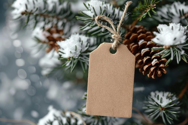 modelo de etiqueta de regalo de Navidad vacía en un fondo de primavera