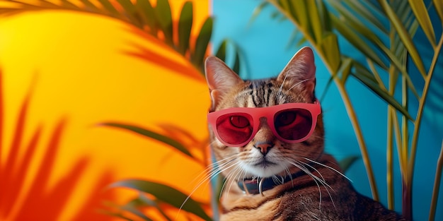 Un modelo felino de moda que muestra accesorios y colores vibrantes ideal para la publicidad de mascotas Concepto Accesorios de moda para mascotas Vitrina Modelo felino Colores vibrantes Estrategia publicitaria