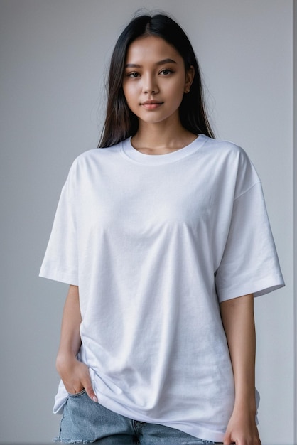 modelo femenino con camiseta blanca maqueta de camiseta blanca para su diseño