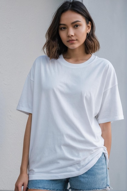 modelo femenino con camiseta blanca maqueta de camiseta blanca para su diseño