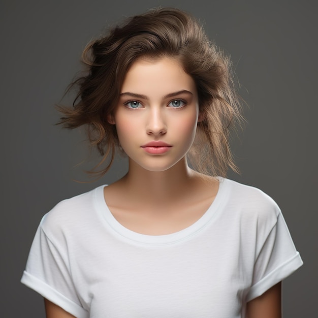 modelo femenino en camiseta blanca