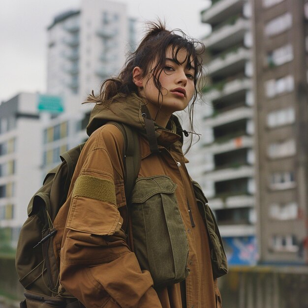 Modelo femenino de la Generación Z en estilo gorpcore