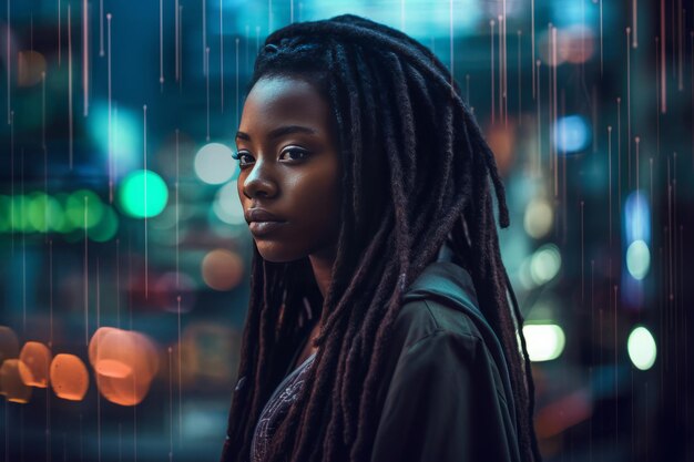 Foto modelo femenino keniano de colorido trasfondo urbano generar ai