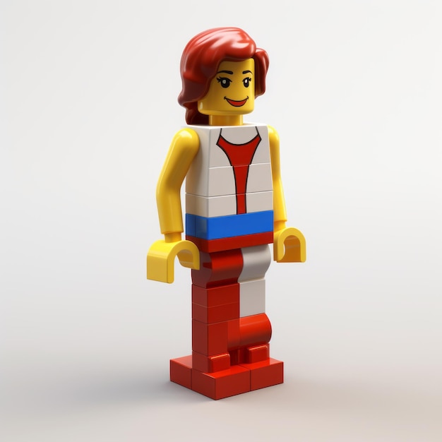 Modelo femenino de Lego en 3D en estilo Vray rojo y azul