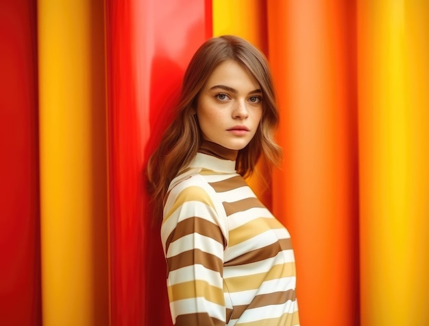 Modelo femenino lindo joven con colores de ropa de verano de moda