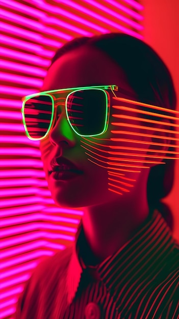 modelo feminino de design de luxo risografia neon synthwave