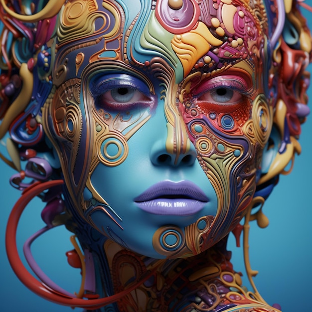 Modelo feminino de rosto combinado com arte abstrata e surreal gerada por Ai