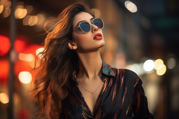 Modelo feminino do sul da Ásia usando óculos de sol